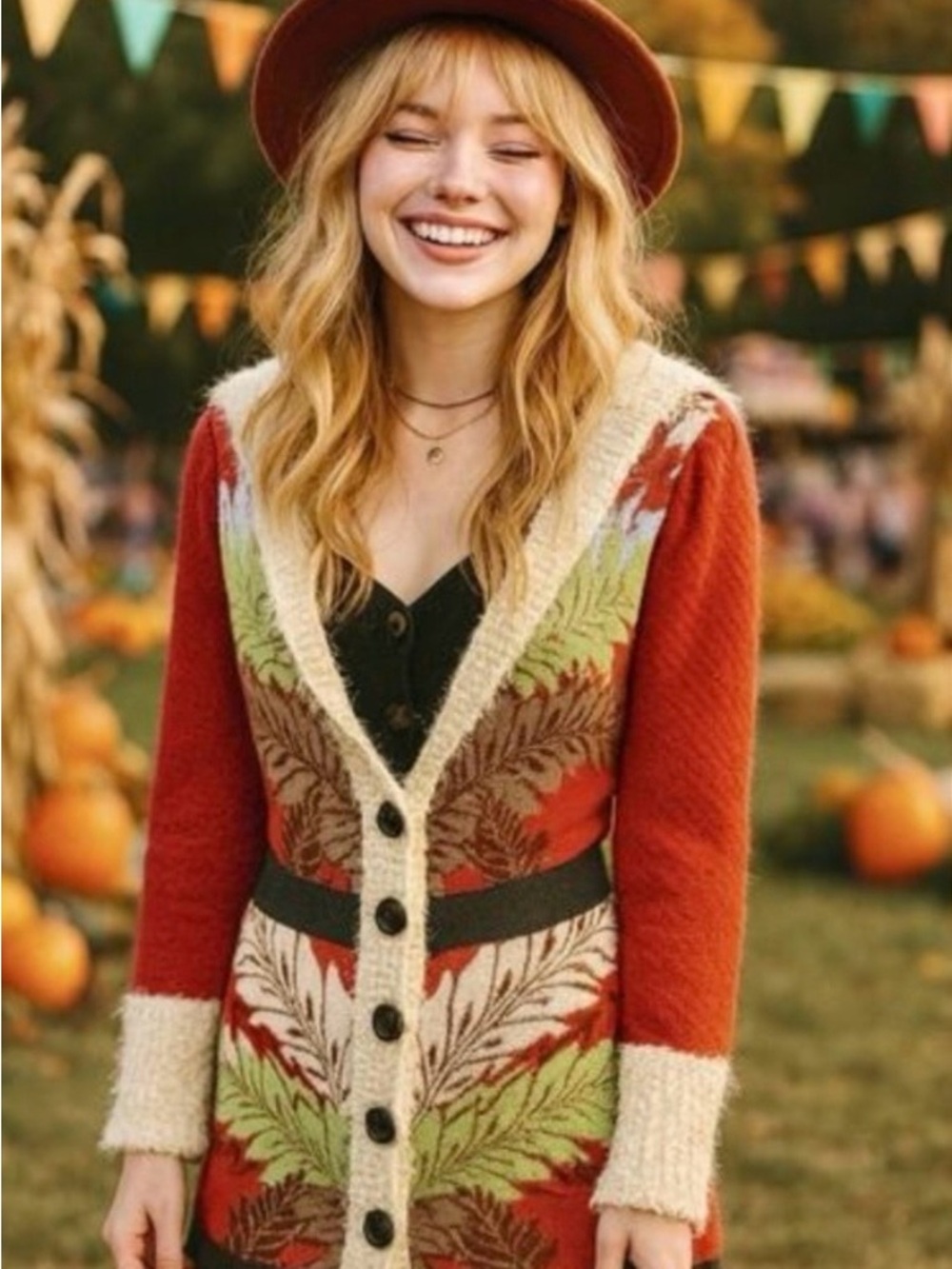 Anthropologie Lia Molly New Orleans Holiday Fern Hooded Sweatercoat Size Medium